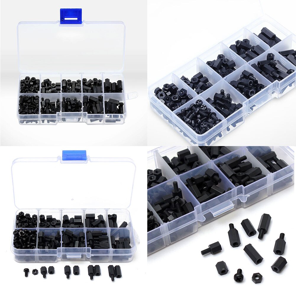 Hex Screw Durable Nylon Black Screw Nut Sets Insulativity Never Rust Electronics Components for Communication Lab Office