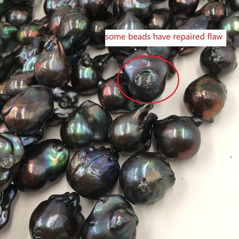 Perle d'eau douce ample 16 pouces, avec brin de forme baroque, grande perle de 13-17mm x 20-30mm, 100% Noir mourant, couleur noire