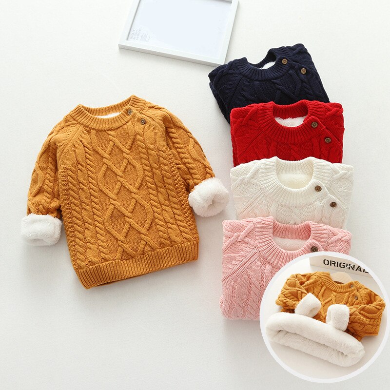 Babyjongens truien trui plus fluwelen dikke warme kinder gebreide jas jas voor peutermeisjes van 0-5 jaar dwq 602