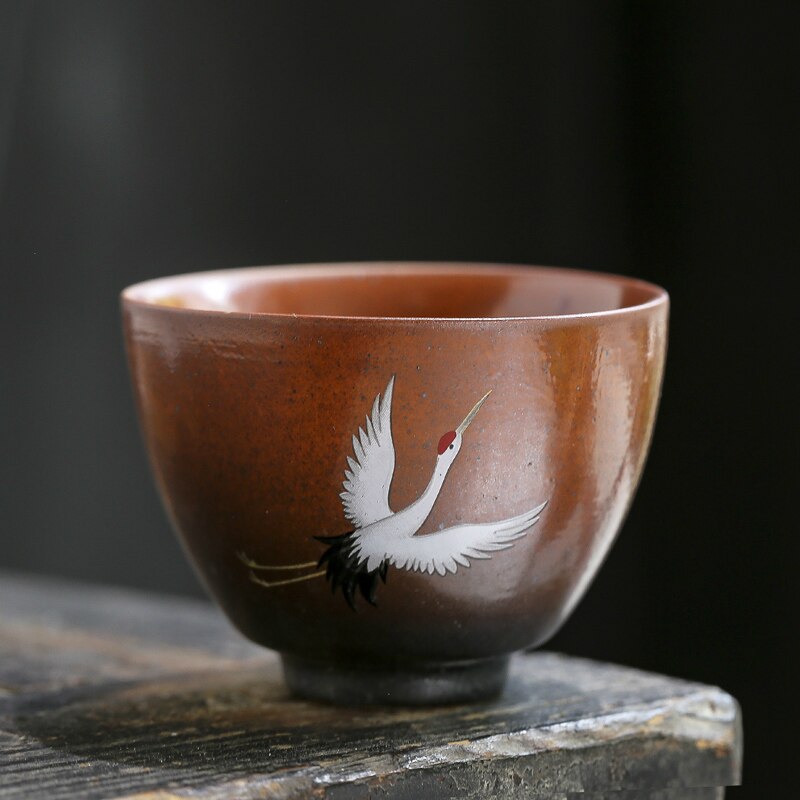 Chanshova kinesisk retro håndlaget på glasert porselen tekopp 100ml rødkronede krane mønster kina keramiske tekopper  h117: 1