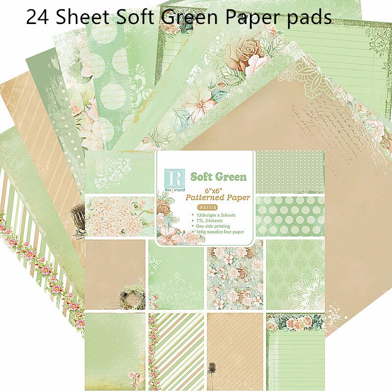 24 sheet Swan Flamingo Scrapbooking background paper 6 inch pattern paper material for DIY photo album scrapbook junk journal: soft green