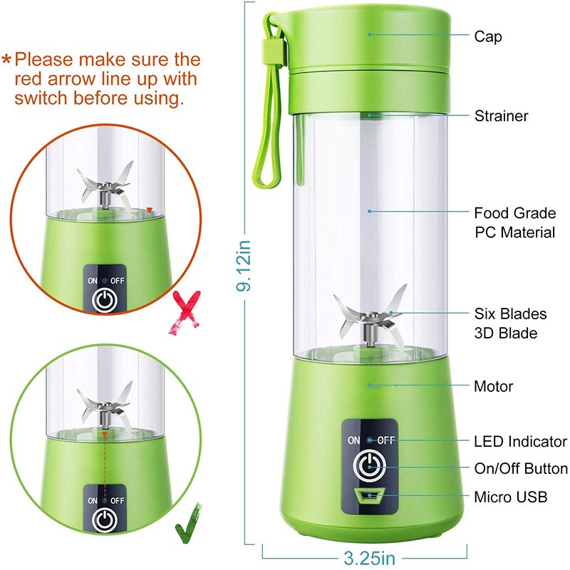 Elektrisk fruktjuicer usb uppladdningsbar handhållen smoothie maker mixer omrörning mini juice grönsakspressare milkshake mixer