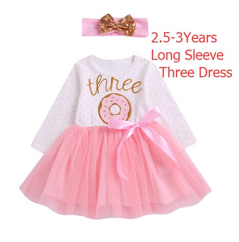 Citgeett 1st/2nd/3rd Geburtstag Baby Mädchen Donut Polka Dot Tüll Tutu Prinzessin Party Kleid Geburtstag 2 stücke: F1 Three Longsleeve