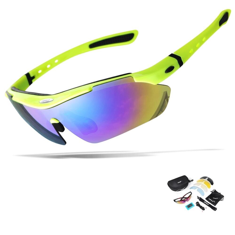 COPOZZ Polarisierte Radfahren Gläser Straße Männer Sport Sonnenbrille Mountainbike MTB Fahrrad Reiten Radfahren Brille Brillen 5 Linsen: Grün