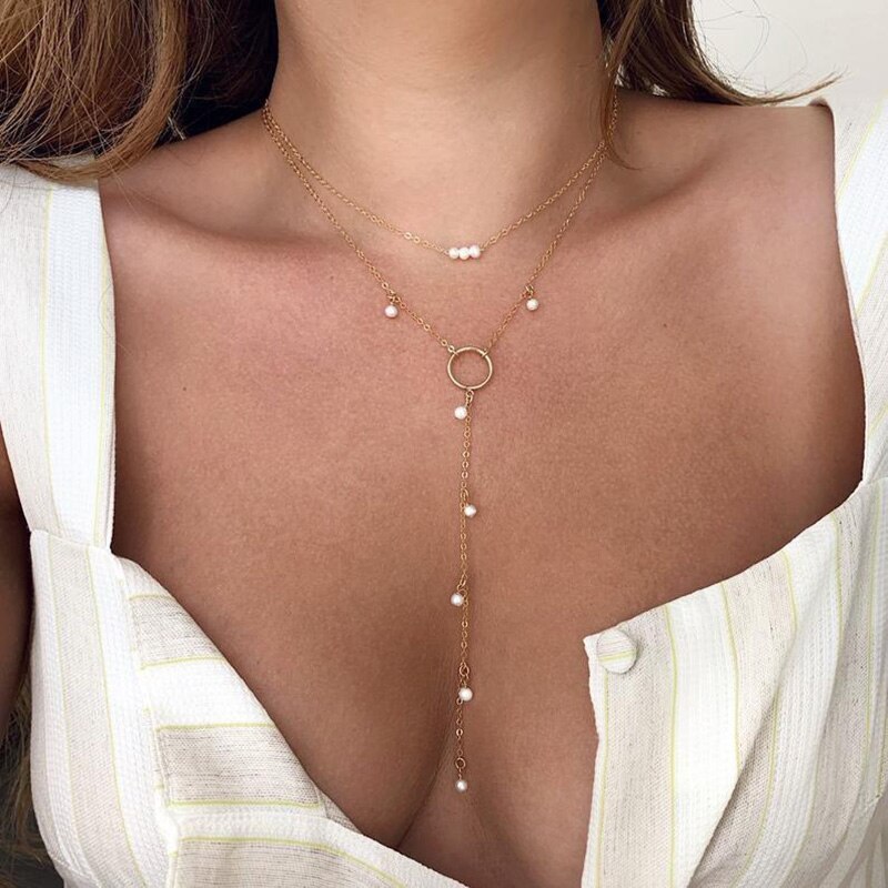 Estetyczna moda złoty kolor dwuwarstwowy wąż Chain Link Choker naszyjnik dla kobiet artystyczny wielowarstwowy urok biżuterii prezent: HZS-132