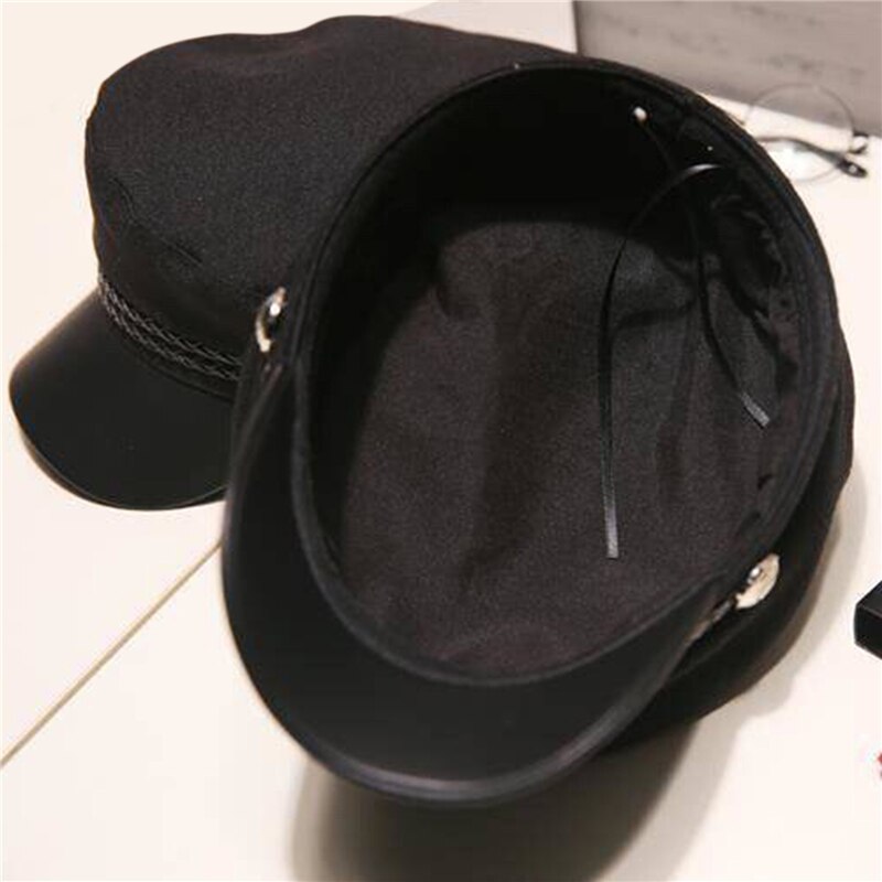 Retro reise studentlue dame casual matros lue svart varm flat topp captain cap