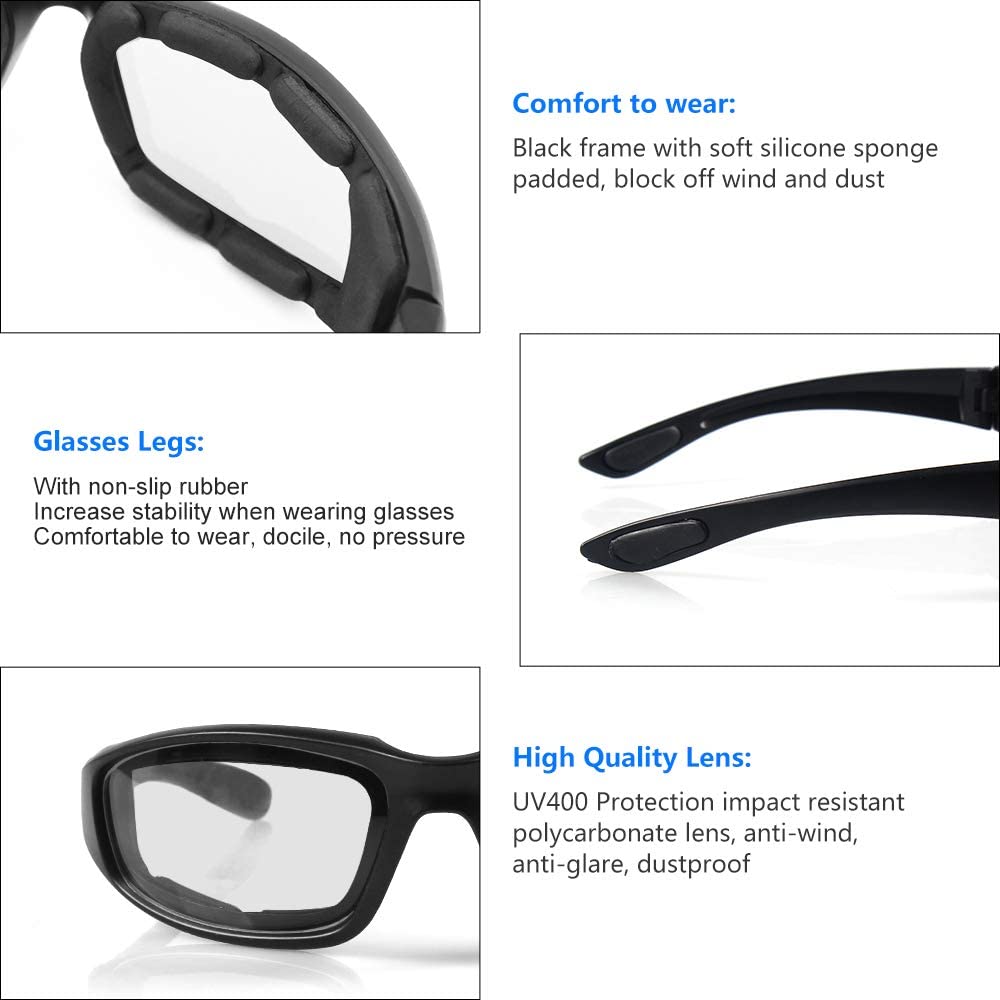 Motorrijden Bril Gewatteerde Goggles Uv-bescherming Stofdicht Winddicht Motorfiets Zonnebril Met Clear Lenzen Voor Outdoor