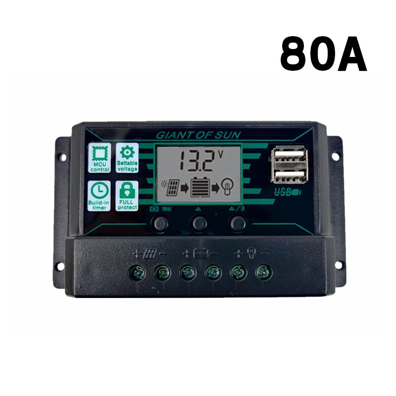 Fotovoltaïsche Panel Mppt Dual Usb Controller Spanningsregeling Bescherming Oplaadbare Lithium Batterij: 80A black