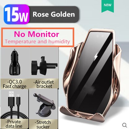 Automatic Clamping 15W Fast Car Wireless Charger for Samsung S20 S10 iPhone 11 Pro XS XR X 8 Infrared Sensor Phone Holder Mount: G No Monitor W Hold