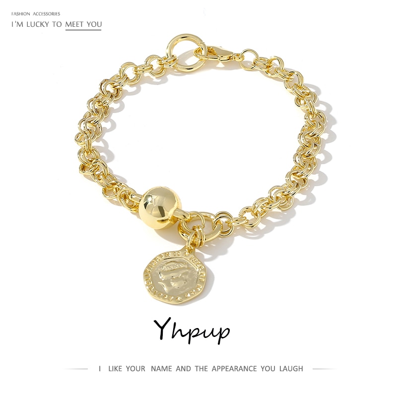 Yhpup Simple Portrait pendentif lien chaîne Bracelet pour femmes métal Texture Bracelet bijoux fête