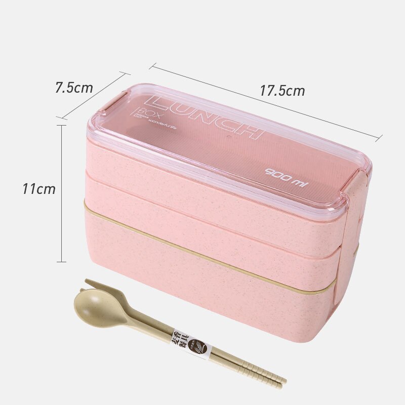 3 Lagen Lunchbox 900Ml Draagbare Tarwe Stro Bento Boxs Magnetron Dinnerwaer Foos Opslag School Kantoor Voedsel Container