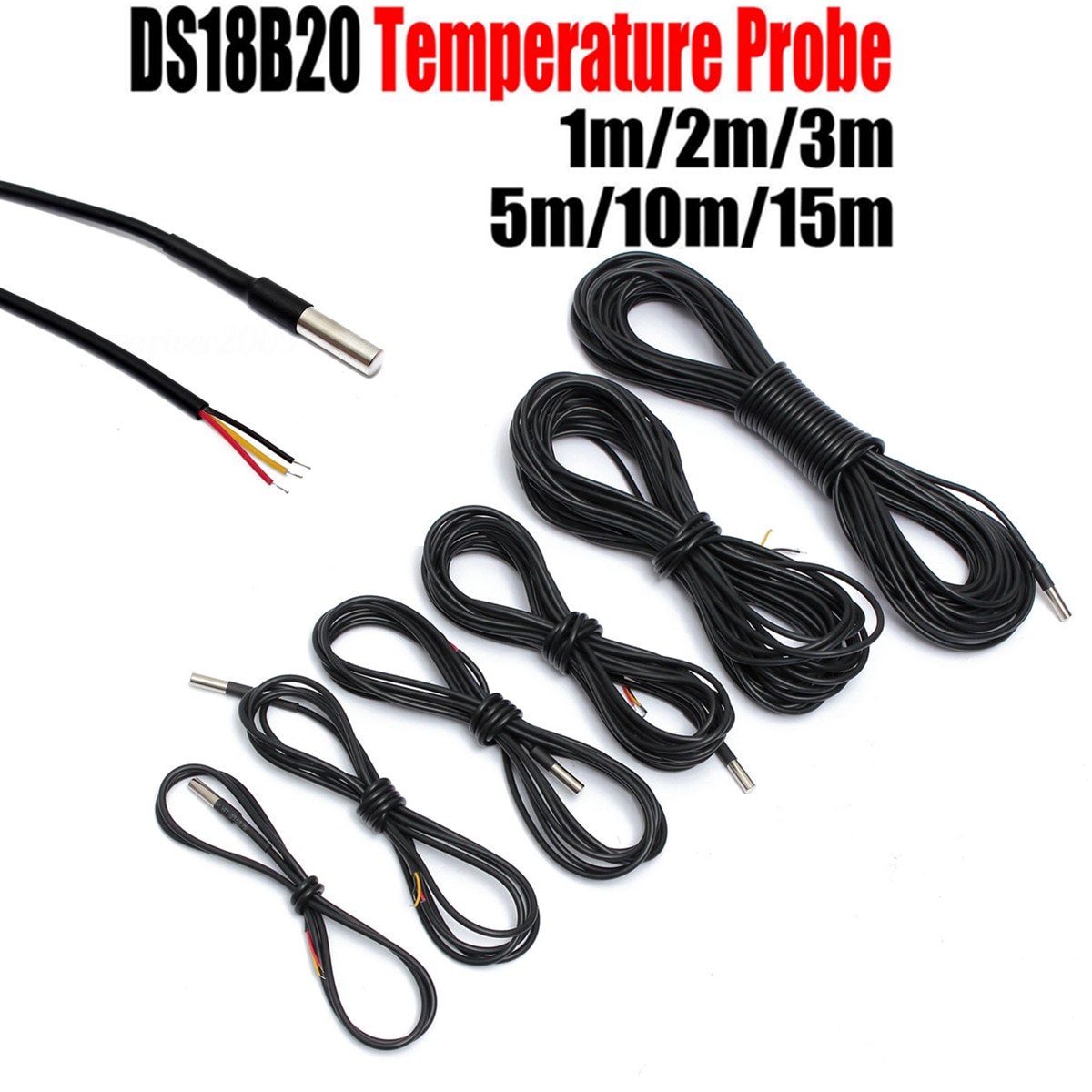 Autoleader 1-15M Water Temperature Temp Sensor Thermal Probe Thermometer DS18B20 3 wires