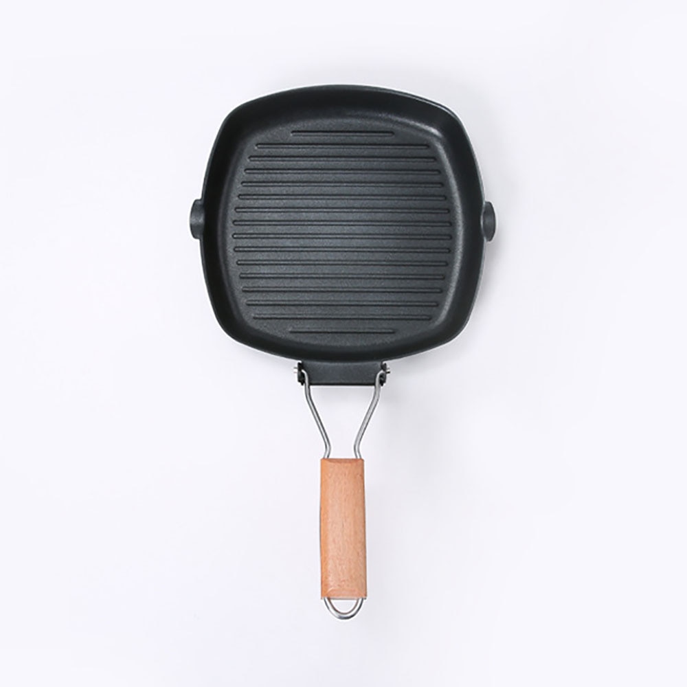 Non-stick Steak Frying Pan Cast Iron Wooden Handle Folding Pancakes Frying Pan Square Grill Plate Kitchenware Cooking Tools
