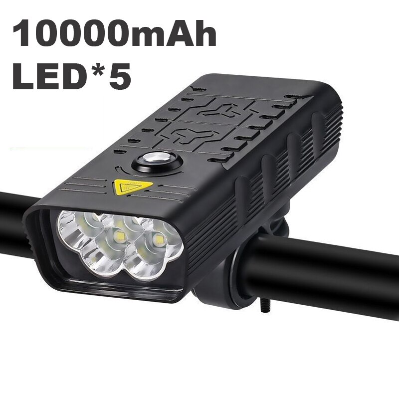Luz LED súper brillante para bicicleta, faro delantero y trasero de 10000 lúmenes, recargable vía USB, 3000 mAh, 5T6: 5 LED