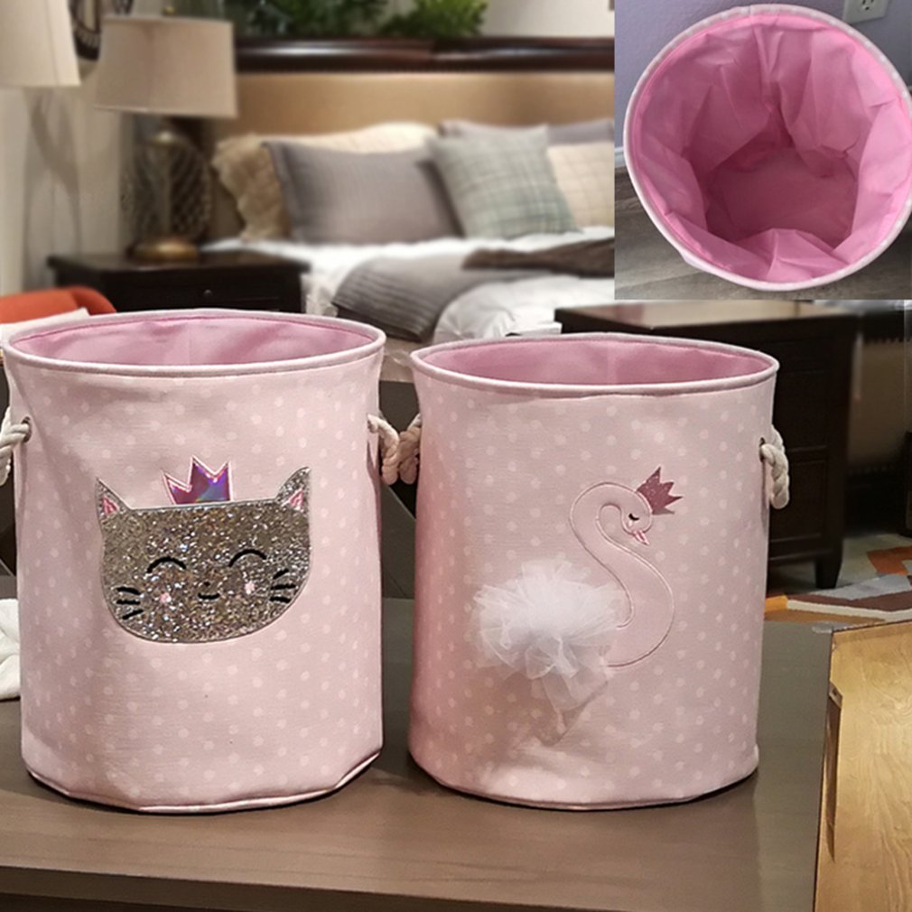 Pink Swan Cat Pattern Foldable Laundry Basket For Home Organizer Dirty Cloths Storage Box Sundries Storage Bucket