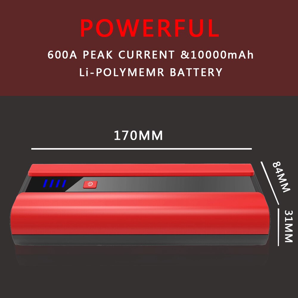 HOUDE 12V Lithium-Battery-Car-Jump-Starter Battery Power Bank 10000mAh 600A Auto-Starting-Device for 12V Vehicle Jump Starter