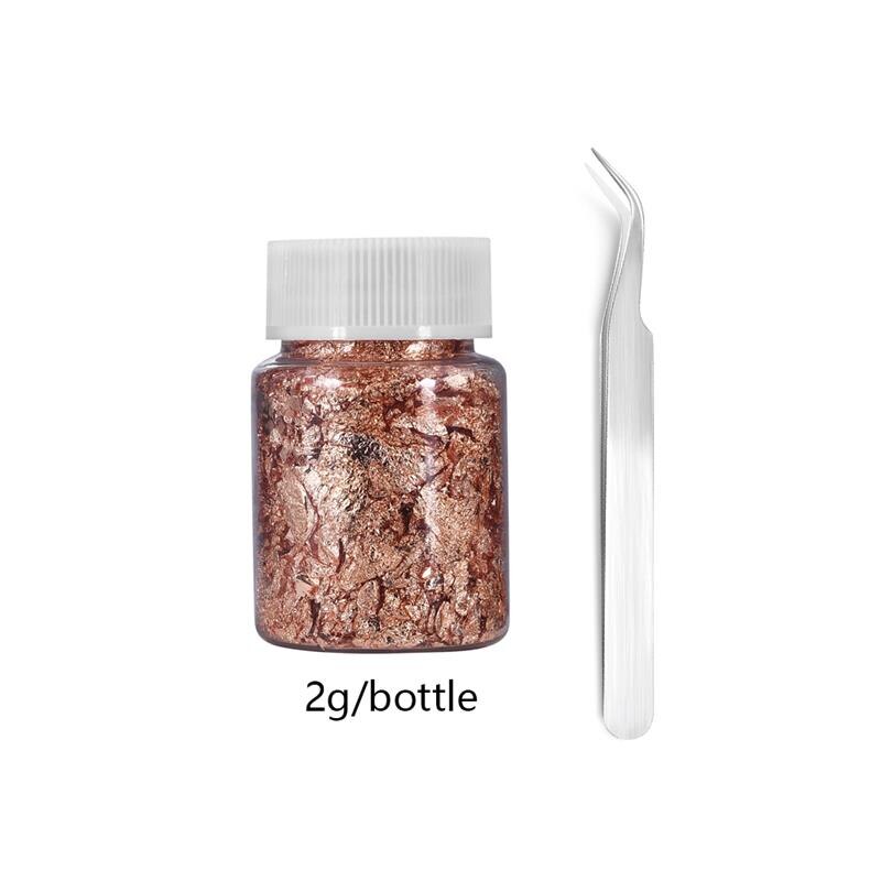 1 Bottle Gold Leaf Flakes Resin Filler Gold Silver Confetti Filling For DIY Epoxy Resin Craft Nail Art Foil Paper Jewelry Making: rose gold-2g-tweezer