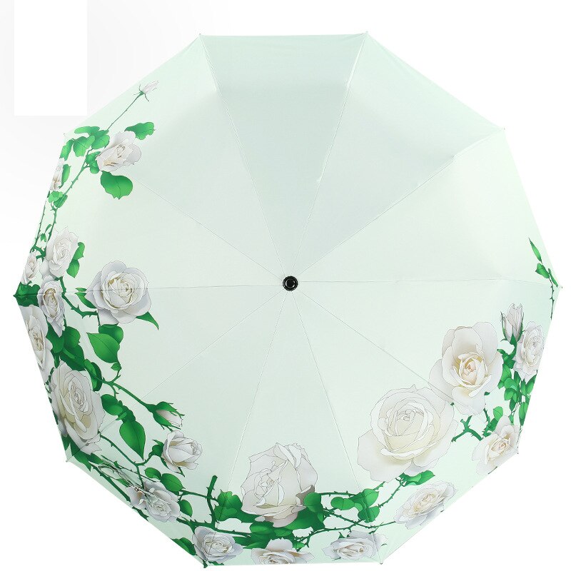 Paraguas plegables elegantes con flores para mujer, Parasol anti UV con revestimiento negro, paraguas para mujer, equipo de lluvia de viaje para chica, paraplaie compacto