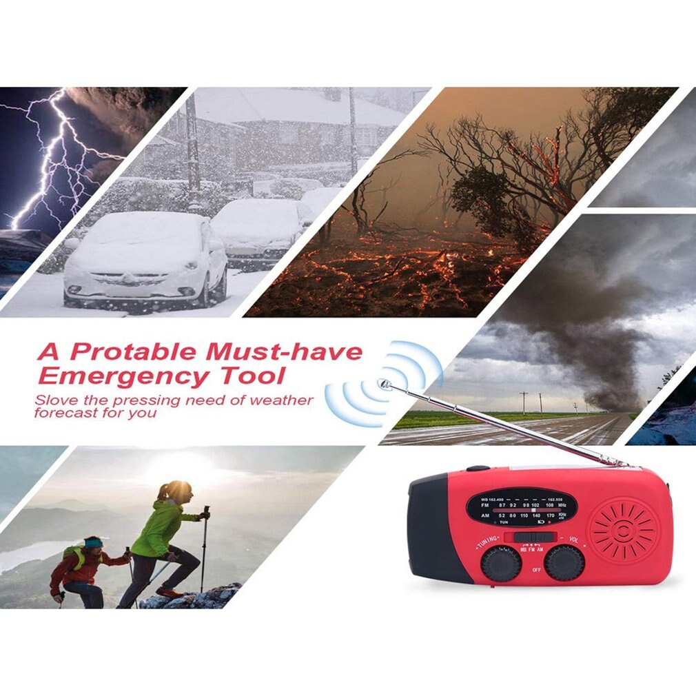 Multifunctional Solar Hand Crank Dynamo ABS Self Powered AM/FM Weather Radio Emergency LED Flashlight Power Bank 1 Set