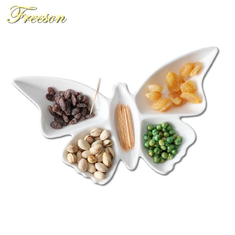 Platos de aperitivos de porcelana con forma de mariposa, platos de frutas, plato para tartas, plato para dulces, bandeja para ensaladas, vajilla de cerámica, vajilla decorativa.