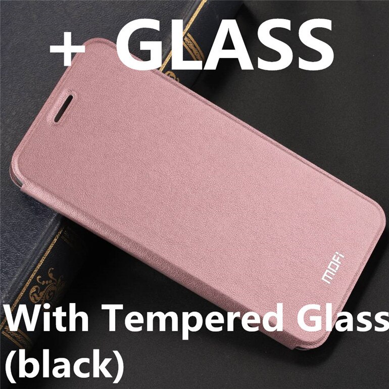 Funda de MOFI para Redmi Nota 7 caso para Redmi Nota 7 Pro Flip caso para Xiaomi Redmi Note 7 De cuero de la PU transparente protector de TPU Capas: Rose Gold with Glass