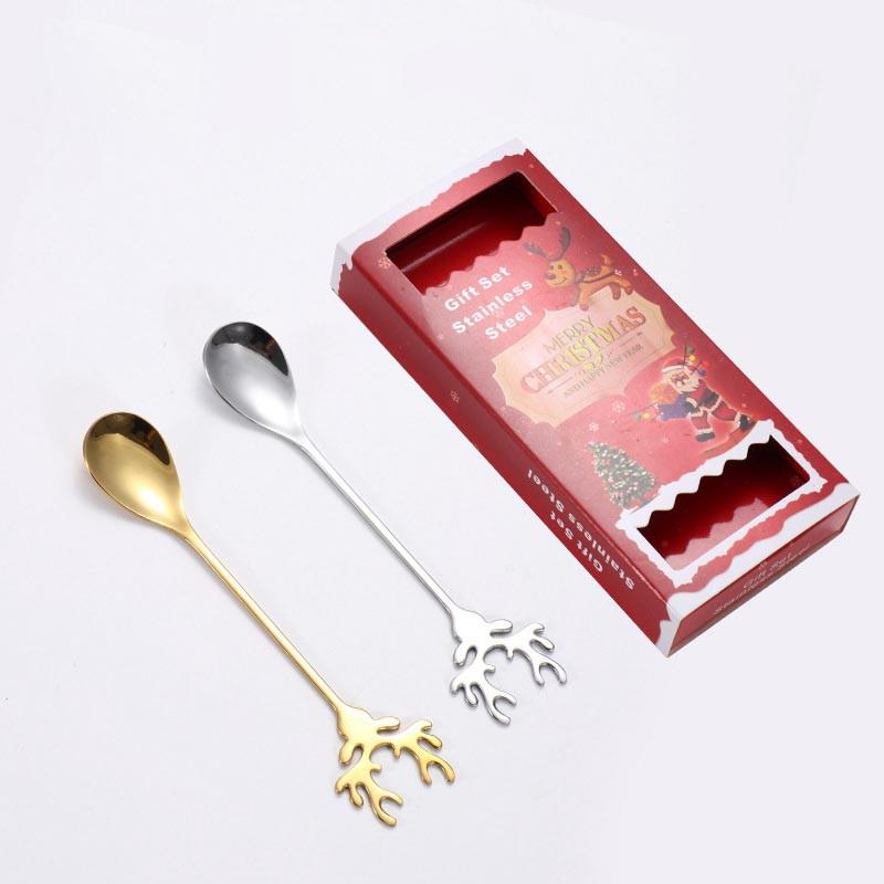 Juego de cubiertos de acero inoxidable, Set de utensilios de cocina, cuchara de postre, cucharas de té, , de Navidad: A-2pcs