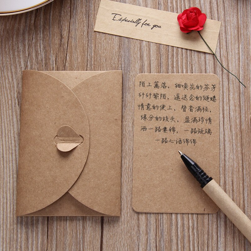 5pcs Vintage Kraft Paper Invitation Greeting Card with Envelope Handmade Dry Flower Wedding Party Invitation Envelopes Postcards