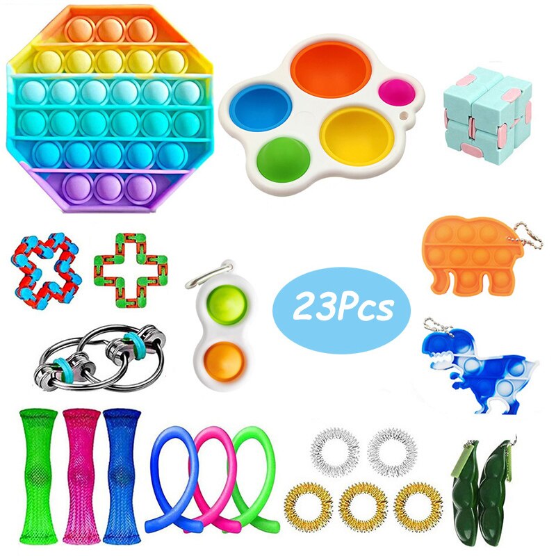Push Bubble Fidget Toys 23Pcs Pops it Fidget Sensory Toys set Adult Stress Relief Toy Antistress Soft Squishy Anti-Stress: 23pcs