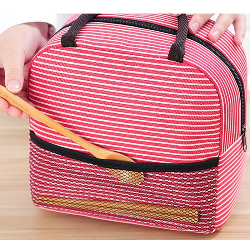 Bolsa térmica a rayas para niños, bolsas de almuerzo térmicas de aislamiento, portabotellas impermeable Madeira, Bolsa de almacenamiento de alimentos, Hobos