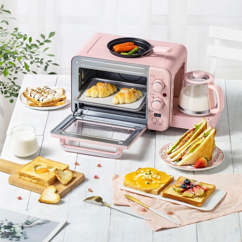 Multifunktions morgenmaskine mini husholdning elektrisk ovn kage bagning stegepande varm drikkegryde brødrister
