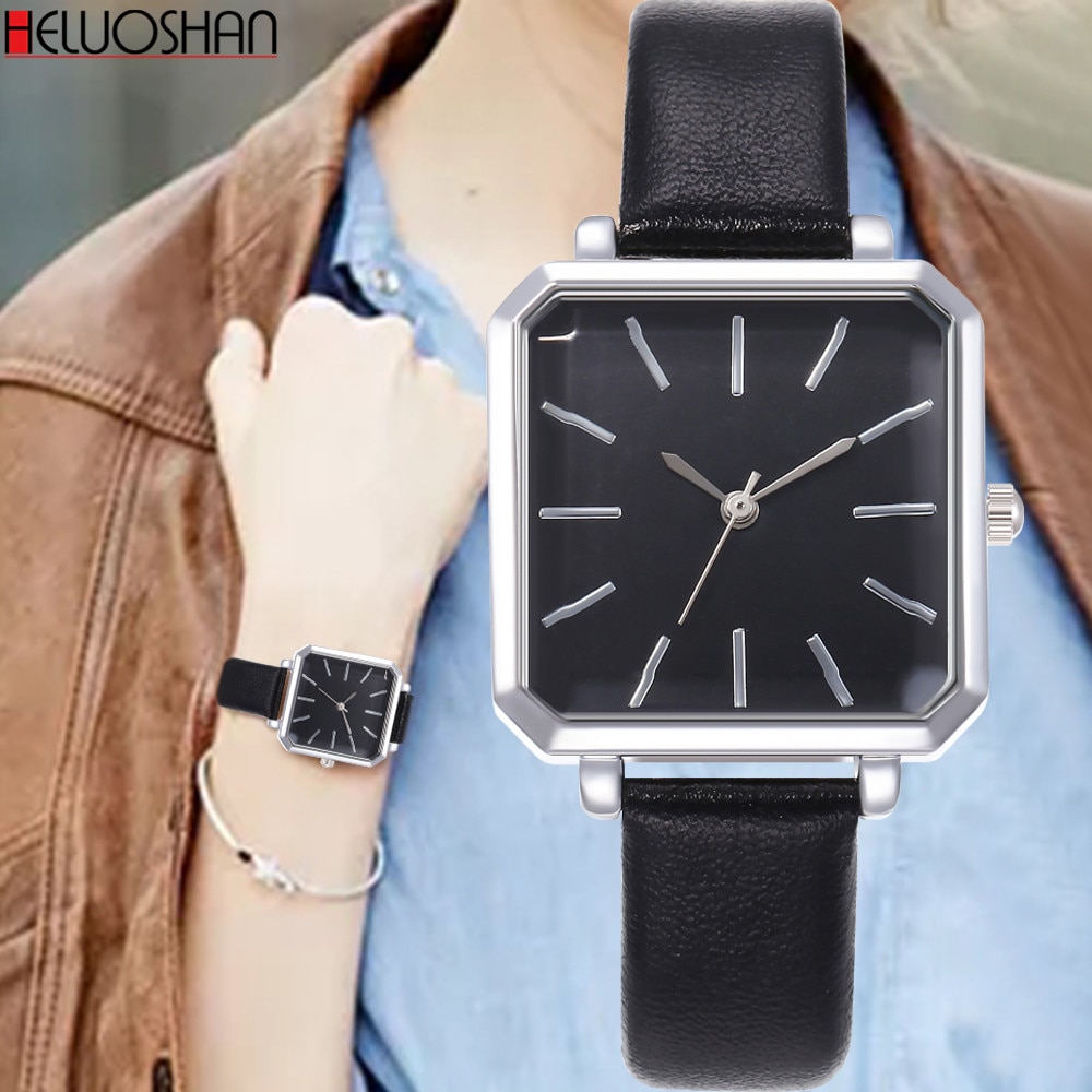 Topmerk vierkante dames armbandhorloge met gecontracteerd leer en kristal polshorloges damesjurk dames quartz klok dropshipping