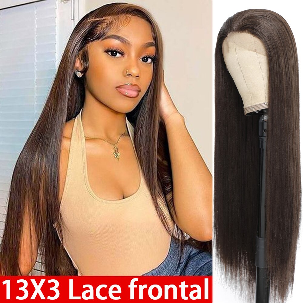 X-TRESS 13X3 Lace Front Synthetic Wigs For Women Black Colored Free Part Long Straight Soft Natural Daily Hair Wig 150% Density: 4