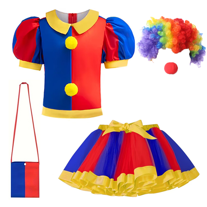 Children Clown Cosplay Costume Halloween Role Play Costumes Stage Performance Sets Girls Theme Party Skirt Suit