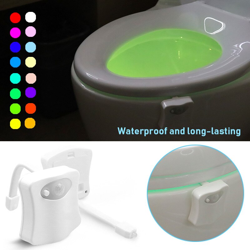 8/16 farben Nacht Leuchtet Batterie Betrieben Luminaria Lampen Wasserdicht Wc Licht PIR Bewegung Sensor Schlecht Lampe LED-hintergrundbeleuchtung