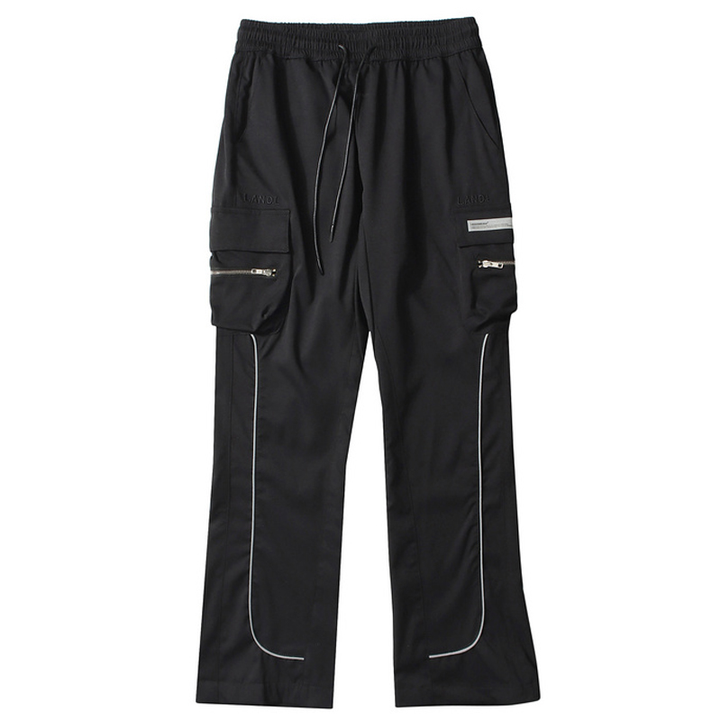 Pantalones Cargo reflectantes con cordón para hombre, ropa de calle, acampanados, de chándal, de gran tamaño: XL / black
