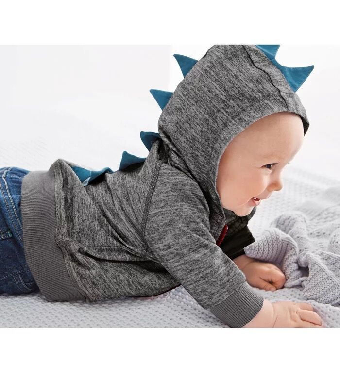 Toddler Infant Baby Boy Dinosaur Long Sleeve Casual Hooded Zipper Tops Jacket Coat Sweatshirt Trendy Clothes 0-3T