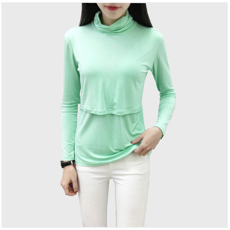 Rollkragen Basic Langarm Fütterung T-Shirt Pflege oben Einfarbig Schwangere Frauen T-Shirt Elegante Schwangere-Kleidung