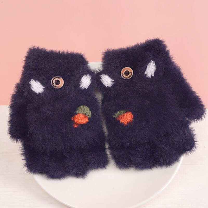 Winter freundlicher Handschuhe Nette Karikatur Halbe Finger Weiche Warme Kleinkind freundlicher Fäustlinge Für Jungen Mädchen Zeug 3-12Y: Marine Blau