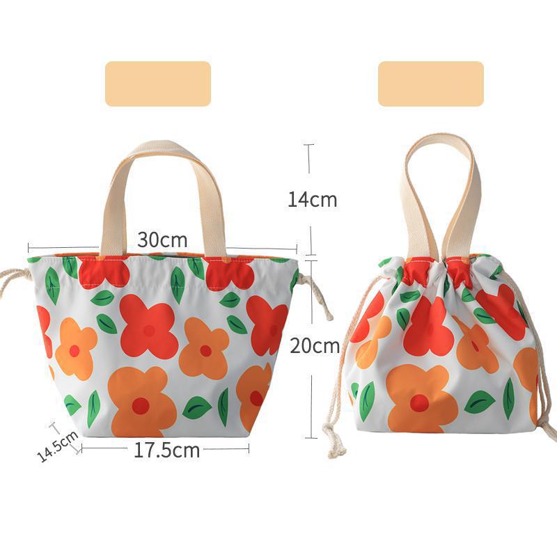 Cute Small Shopping Bag Foldable Cartoon Flowers Lunch Box Tote Bags For Women Canvas Bolso Shopper Waterproof Drawstring Tote