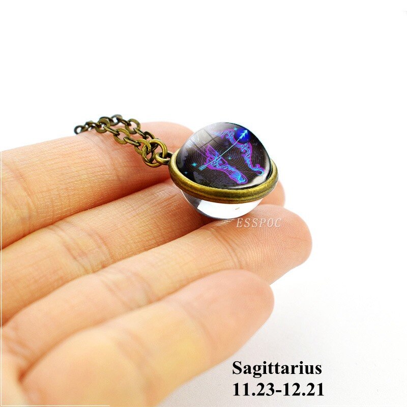 Regalo di compleanno 12 Costellazione Zodiacale Collana Doppio Lato della Sfera di Vetro Del Pendente Della Collana per Le Donne Astrologia Gioielli: Sagittarius