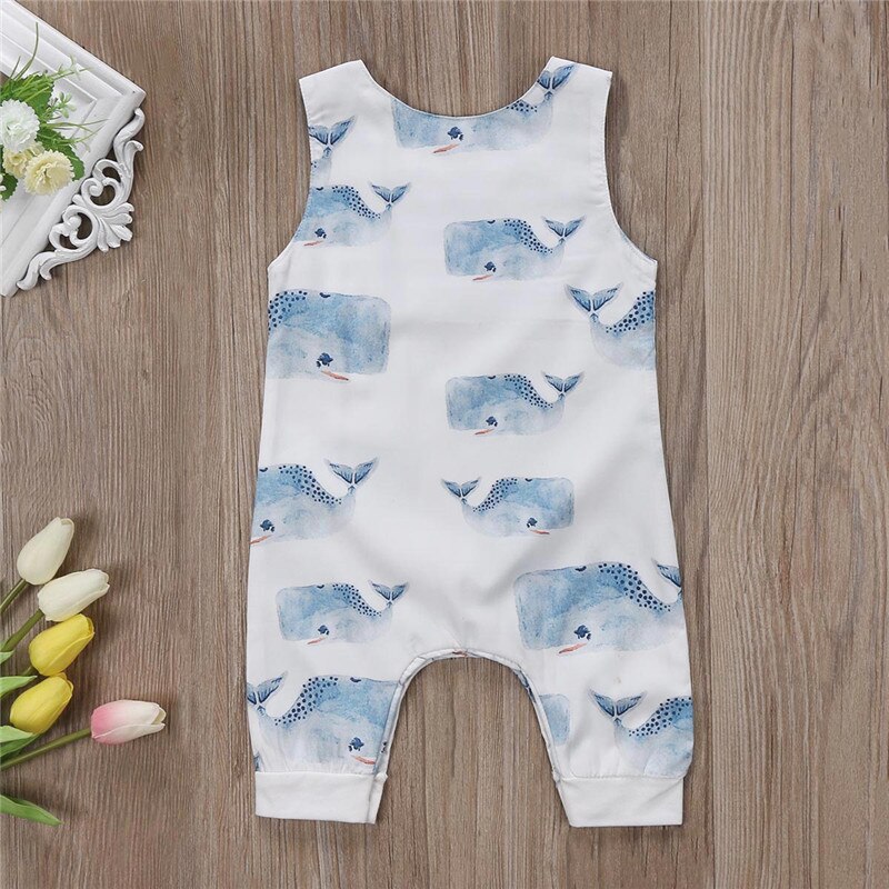 Cartoon Walvis Pasgeboren Baby Rompertjes Peuter Zuigeling Jongen Meisje Jumpsuit Een stuk Outfits Mouwloze Playsuitt Babykleertjes 0--3T