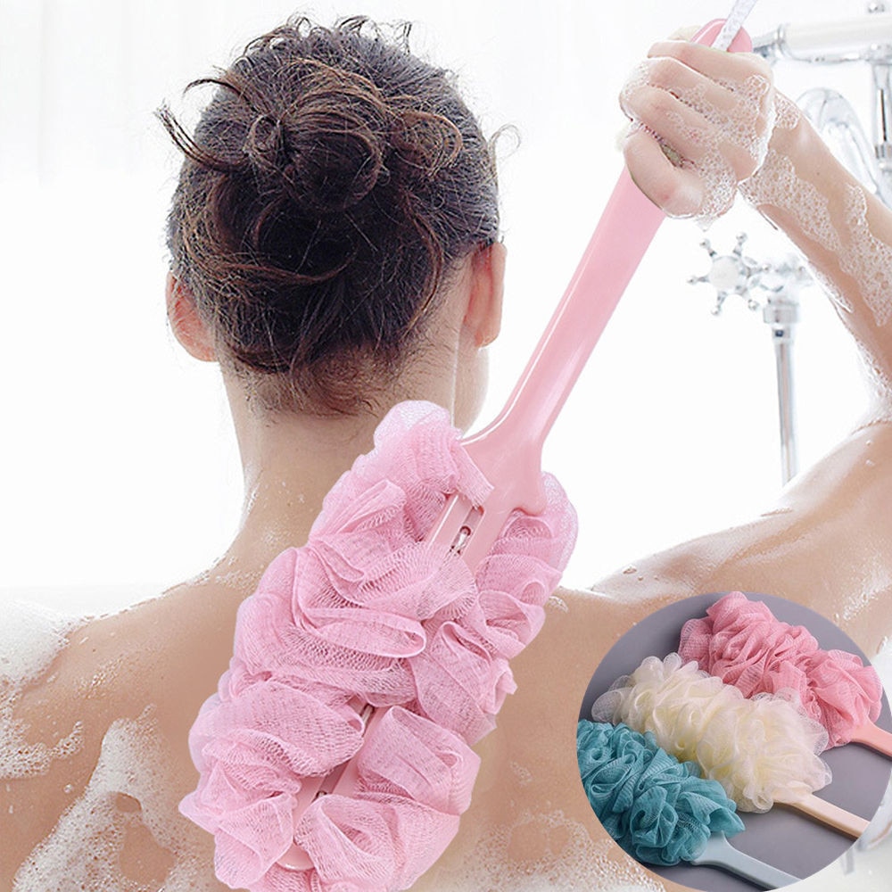Badebørste langt håndtag hængende blødt mesh bagkrop badekar brusebad skrubber børste svamp tilbage børste spa skrubber sæbe  #25