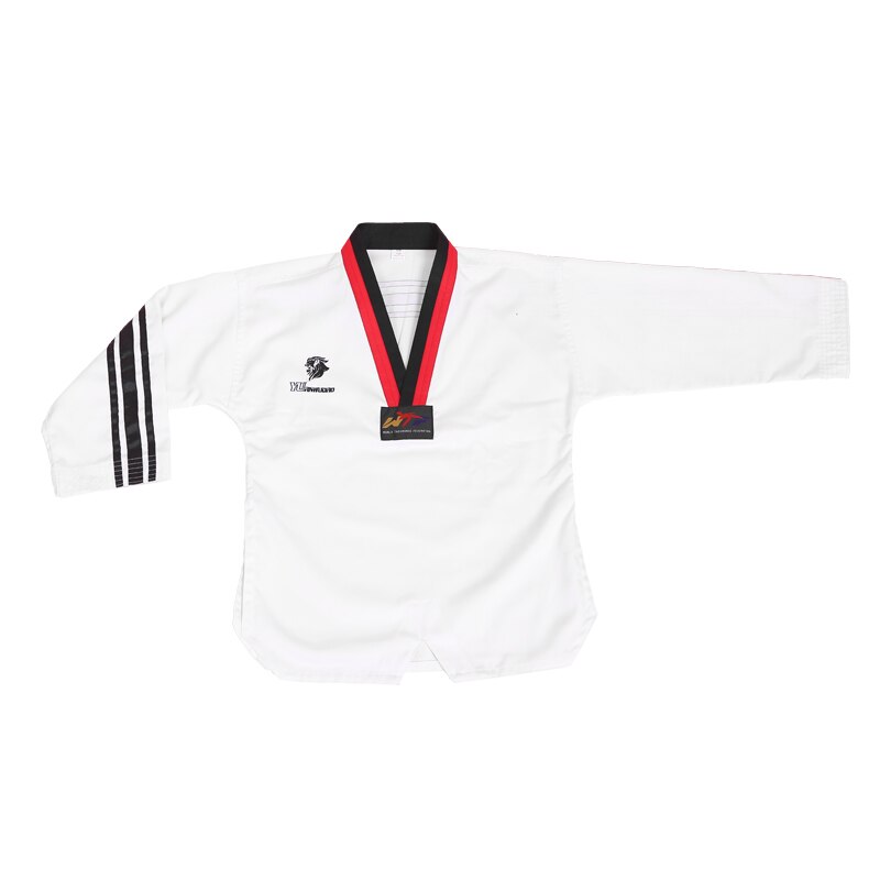 Man Vrouw Kind Kids Wit Dobok Taekwondo Judo Uniformen Karate Lange Mouw Pak Tkd Kleding Rood Zwart Borduurwerk Patroon