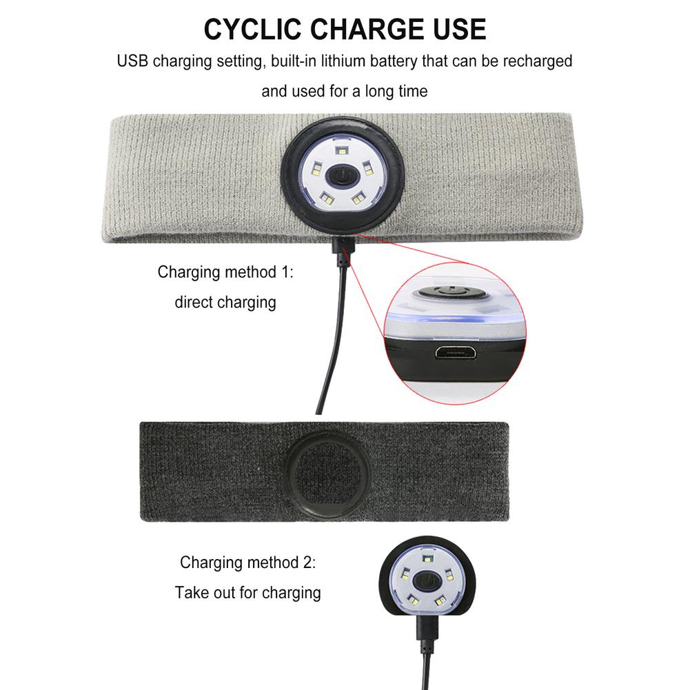 Sport Led Hoofdband 9 Lamp 3-Niveau Helderheid Usb Opladen Licht Up Zweetband Voor Fietsen En Lopen 'S Nachts camping