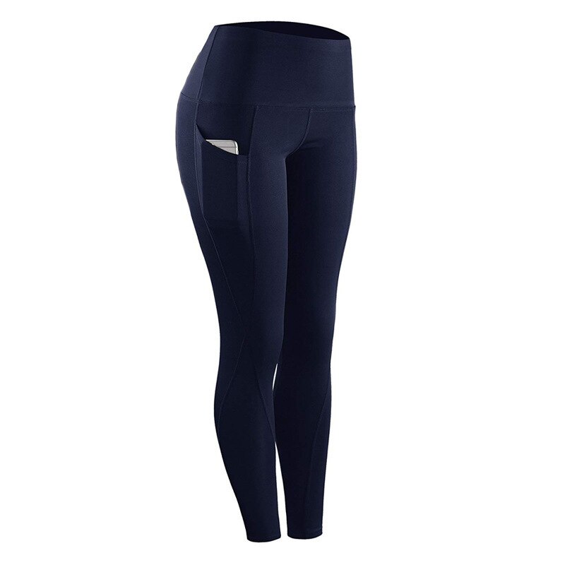 High Waisted Side Pocket Leggings Sport Fitness Yoga Pants Women: Blue / S