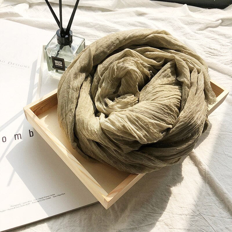 Japanese Style Linen Cotton Tassel Scarf Men Scarf Bufandas Solider Color Spring Autumn Warm Soft Kroean Style Scarves