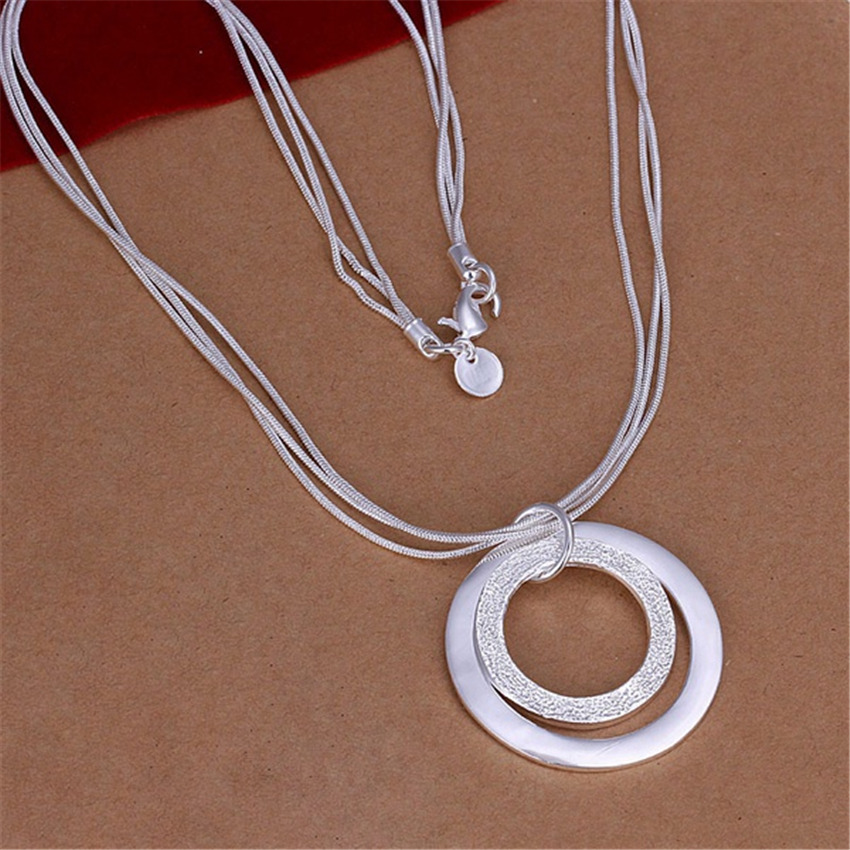retro women lady Three chain smooth Pendant charms circle silver color Necklace Jewelry n056