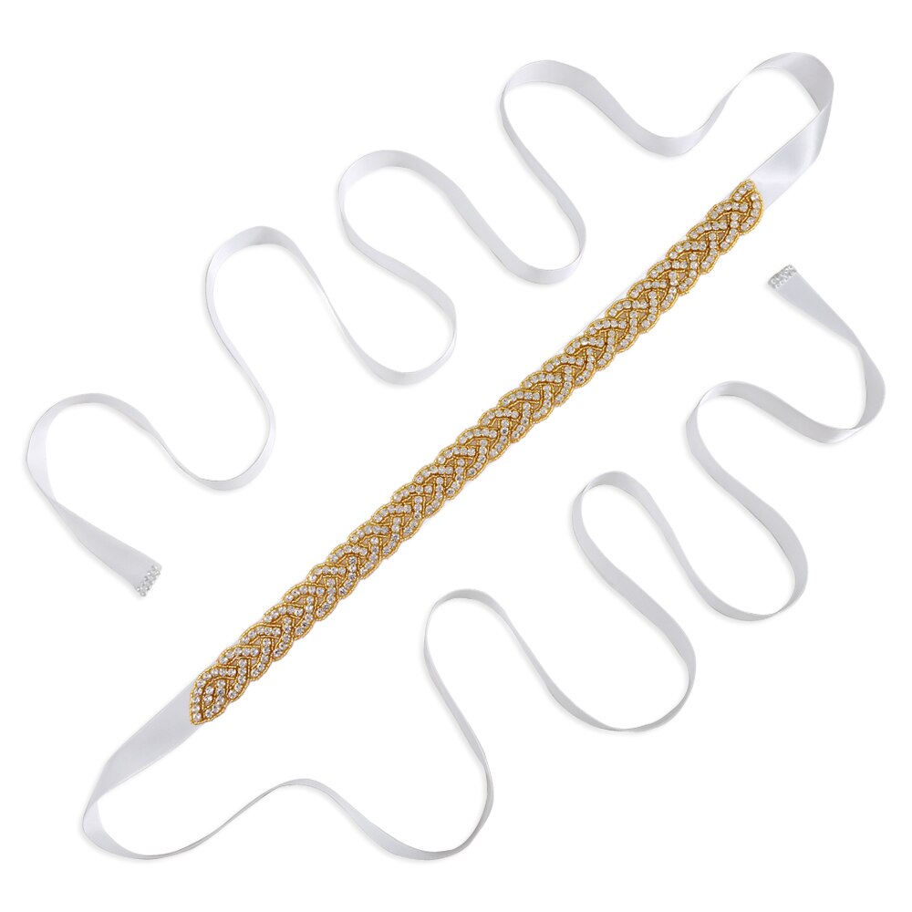 TRiXY S216-G Sparkly Gold Wedding Belt Rhinestone Sash Belt Beaded Bridal Belt Women Belts Wedding Sashes Golden Waist Belt: white