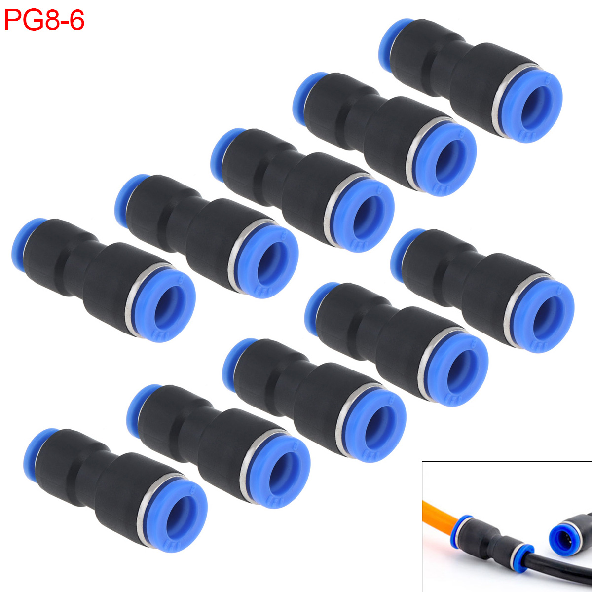 Conector de tubo neumático, accesorios rápidos de aire, acoplador de manguera de empuje de agua, 10 piezas, 4mm, 6mm, 8mm, 12mm, 14mm: YELLOW