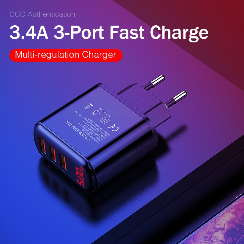 18W Usb Charger 3.4A Led Display Wall Charger Usb Snel Opladen Voor Iphone Samsung S10 Plus Xiaomi Huawei Mobiele telefoon